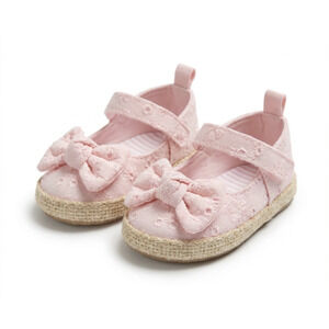 First Steps Espadrille Shoes Baby Girls 2 (3-6M) Pink Eyelet Bow Spring Summer